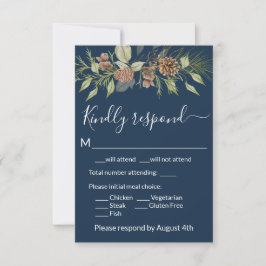 Elegante tarjeta RSVP de Pino Azul de la Marina de