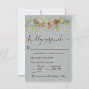 Elegante tarjeta RSVP de Pino Gris de Invierno