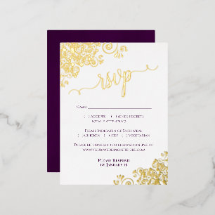 Elegante tarjeta RSVP de Plum de Relieve metalizad