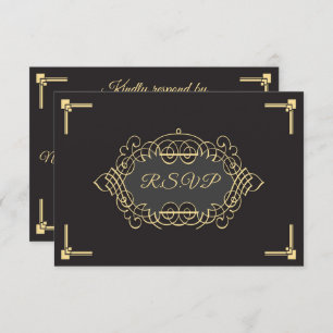 Elegante tarjeta RSVP de recepción Art Déco