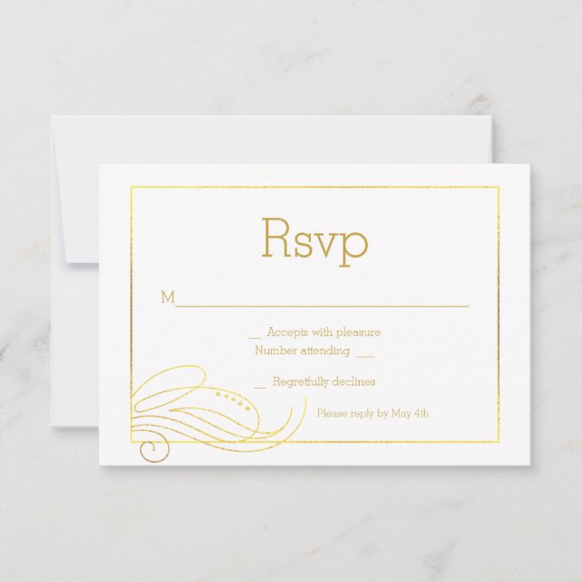 Elegante Tarjeta Rsvp De Relieve metalizado dorado (Anverso)