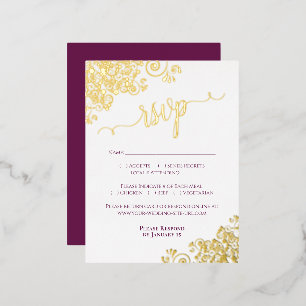Elegante tarjeta RSVP de Relieve metalizado dorado