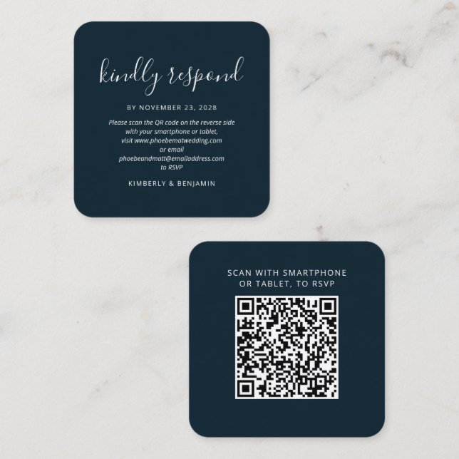 Elegante tarjeta RSVP de respuesta de Boda de códi (Anverso / Reverso)