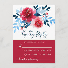 Elegante tarjeta RSVP de Rosas de color azul flora