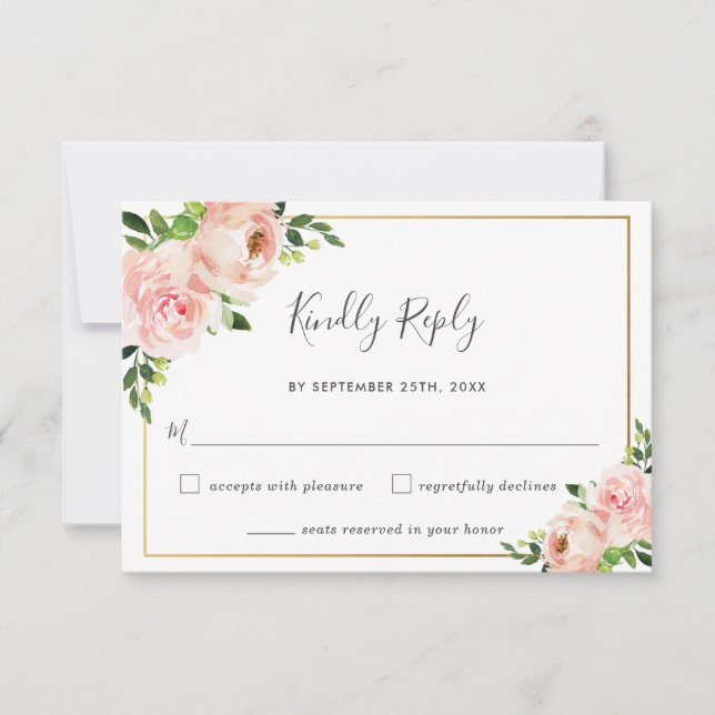 Elegante tarjeta RSVP de Rubor Floral Greenery Wed (Anverso)