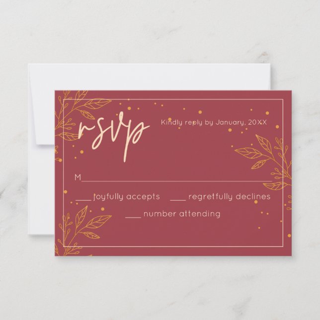 Elegante tarjeta RSVP de Ruby y Boda de Oro (Anverso)