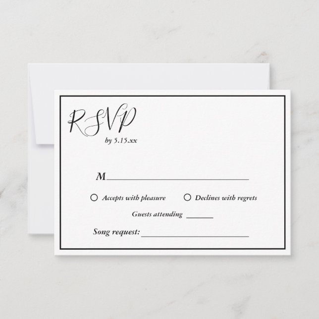 Elegante tarjeta RSVP de solicitud de canción Boda (Anverso)
