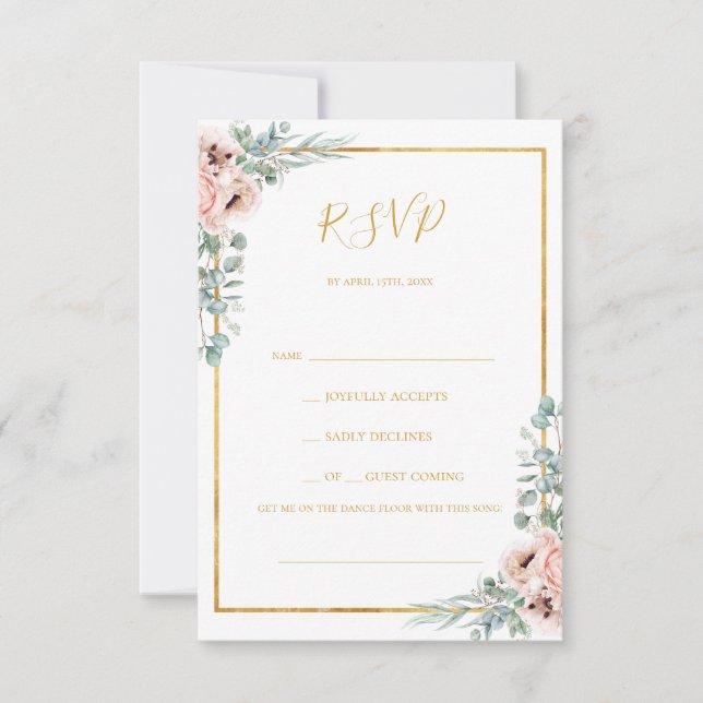 Elegante Tarjeta RSVP de Solicitud de Canción Flor (Anverso)
