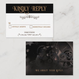 Elegante tarjeta RSVP de Steampunk negro