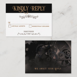Elegante tarjeta RSVP de Steampunk negro