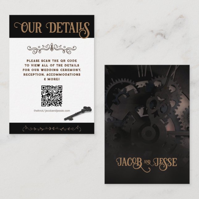 Elegante tarjeta RSVP de Steampunk negro (Anverso / Reverso)