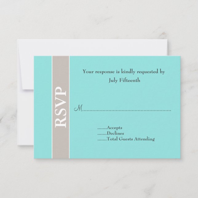 Elegante tarjeta RSVP de Taupe y Aqua Blue Wedding (Anverso)