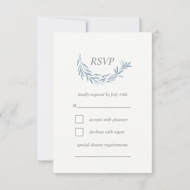 Elegante Tarjeta RSVP de Wreath Wedding Blue Water (Anverso)