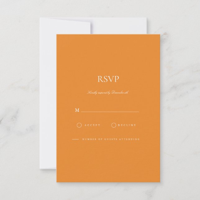Elegante tarjeta RSVP en blanco y Naranja (Anverso)