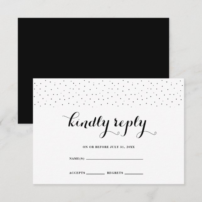 Elegante tarjeta RSVP en blanco y negro con puntos (Anverso / Reverso)