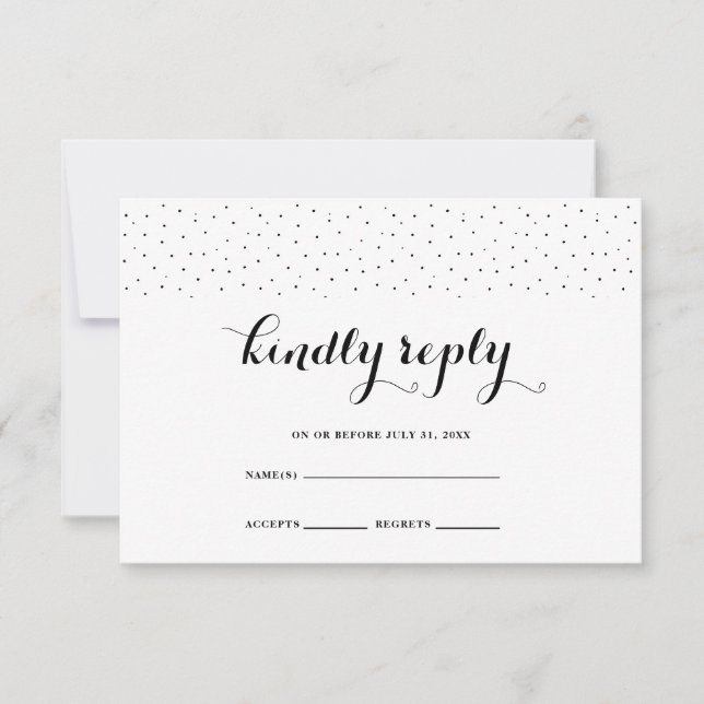 Elegante tarjeta RSVP en blanco y negro con puntos (Anverso)