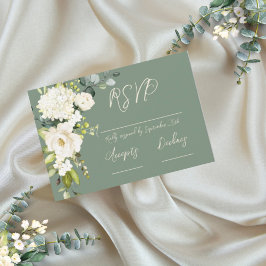 Elegante tarjeta RSVP floral blanca verde
