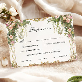 Elegante tarjeta RSVP floral con marco dorado vint