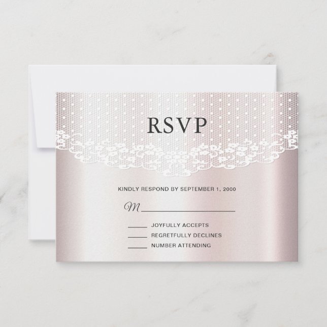 Elegante tarjeta RSVP floral de encaje blanco (Anverso)
