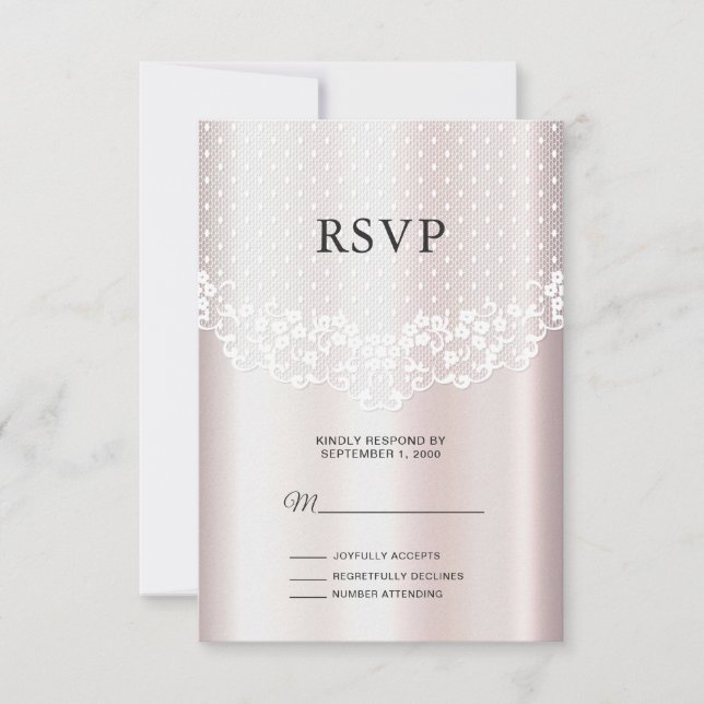 Elegante tarjeta RSVP floral de encaje blanco (Anverso)