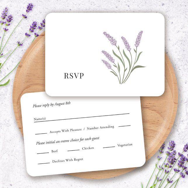 Elegante tarjeta RSVP floral de Lavender (Elegant Lavender Floral RSVP Card by Fiesta Valley Print)