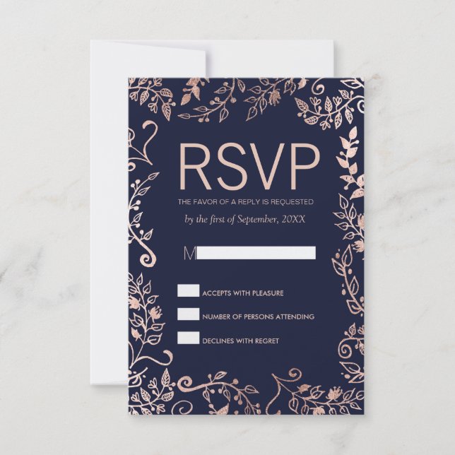 Elegante tarjeta RSVP floral de Rosa azul de la ma (Anverso)