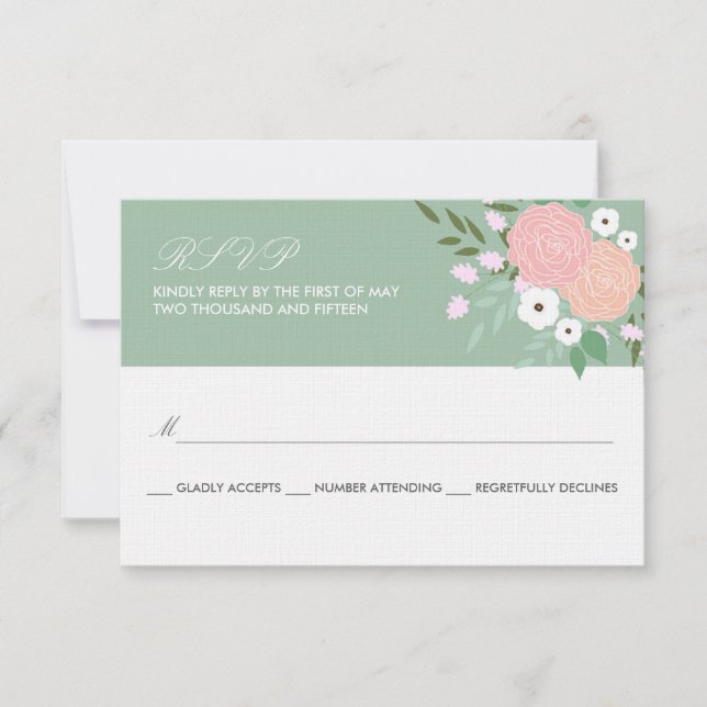 Elegante tarjeta RSVP floral - menta (Anverso)