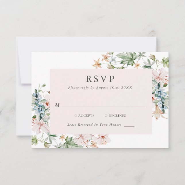Elegante tarjeta RSVP floral rosa (Anverso)