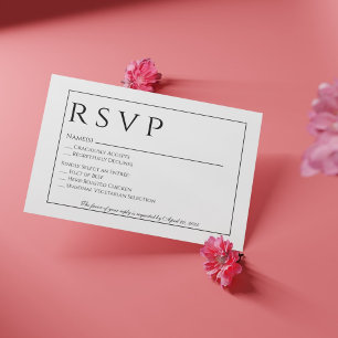 Elegante tarjeta RSVP formal de boda blanca y negr
