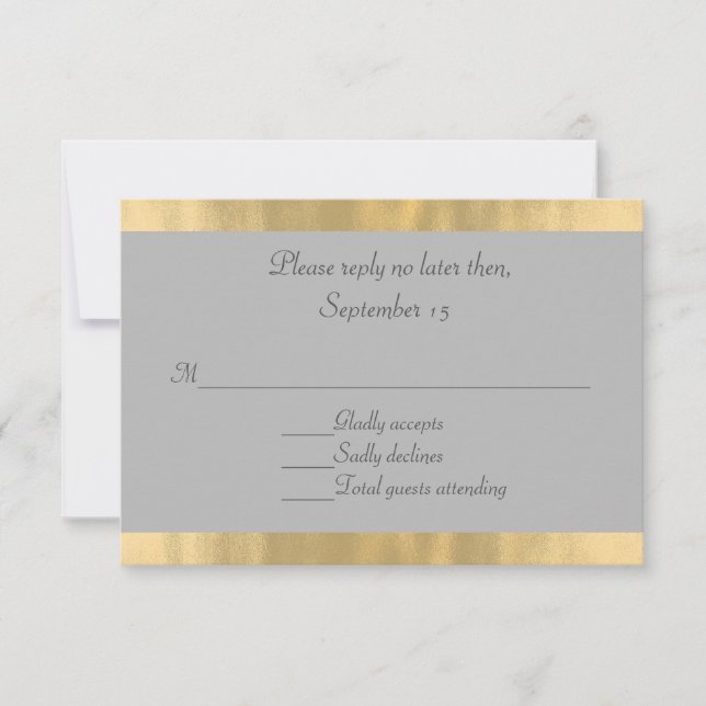Elegante tarjeta RSVP Gray and Gold Wedding