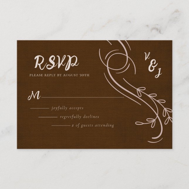 Elegante tarjeta RSVP Inicial Espresso Brown (Anverso)