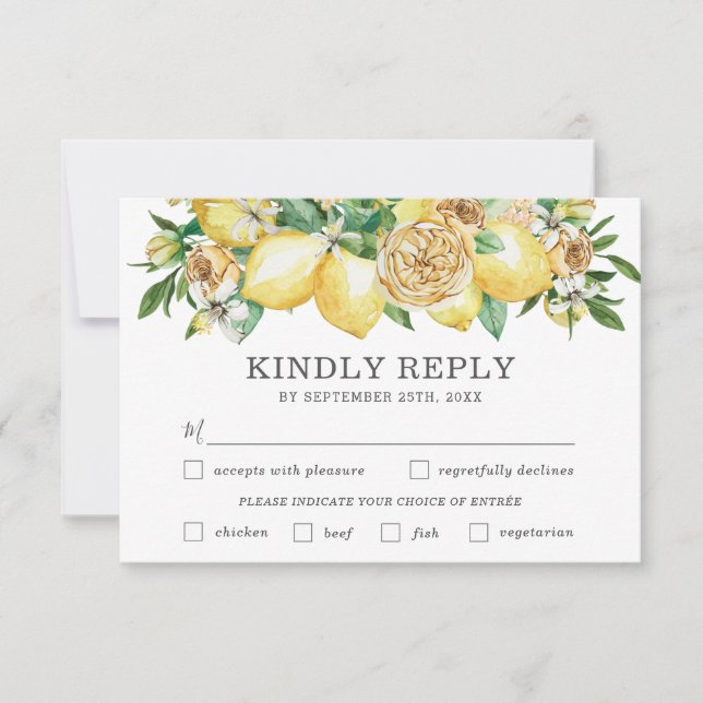 Elegante Tarjeta RSVP para Boda con flores de limó (Anverso)