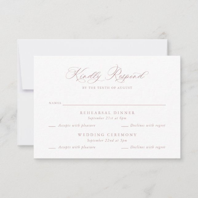 Elegante tarjeta RSVP para Boda de eventos múltipl (Anverso)