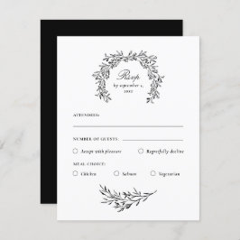 Elegante tarjeta RSVP para comidas en blanco y neg