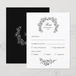Elegante tarjeta RSVP para comidas en blanco y neg
