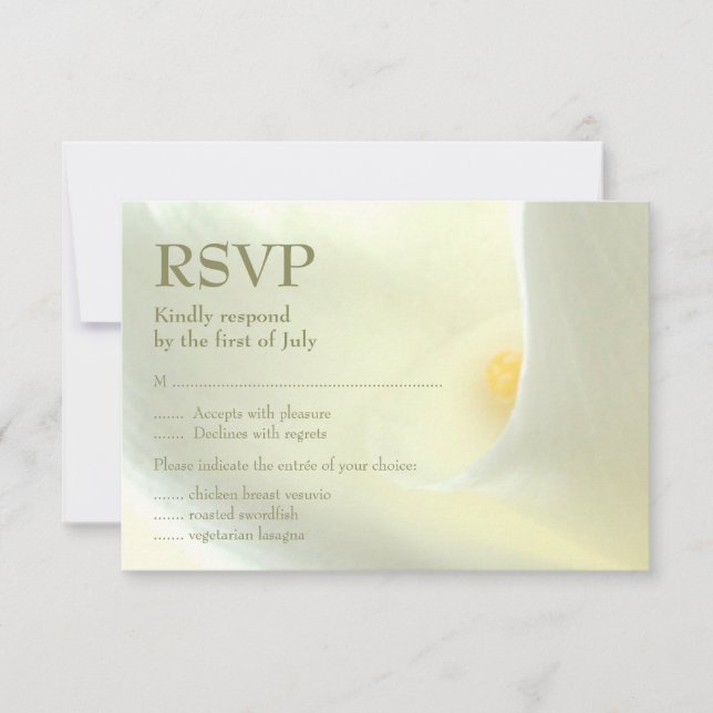 Elegante tarjeta RSVP para Lirio de Calla Blanca (Anverso)