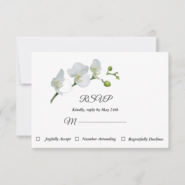 Elegante tarjeta RSVP para orquídeas blancas (Anverso)