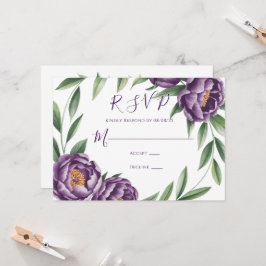 Elegante tarjeta RSVP para parejas moradas