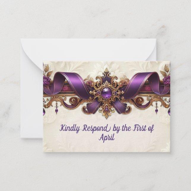 Elegante Tarjeta RSVP Purple & Gold (Anverso)