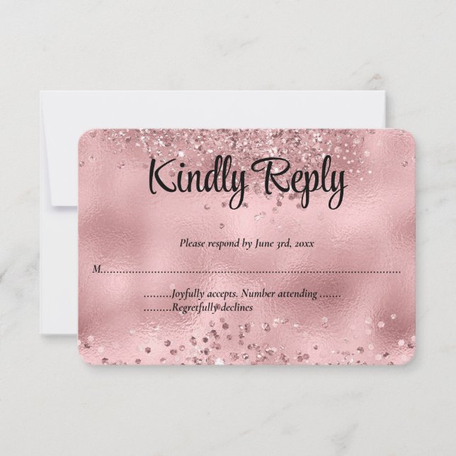 Elegante tarjeta RSVP Purpurina Rosa y Boda Reliev (Anverso)