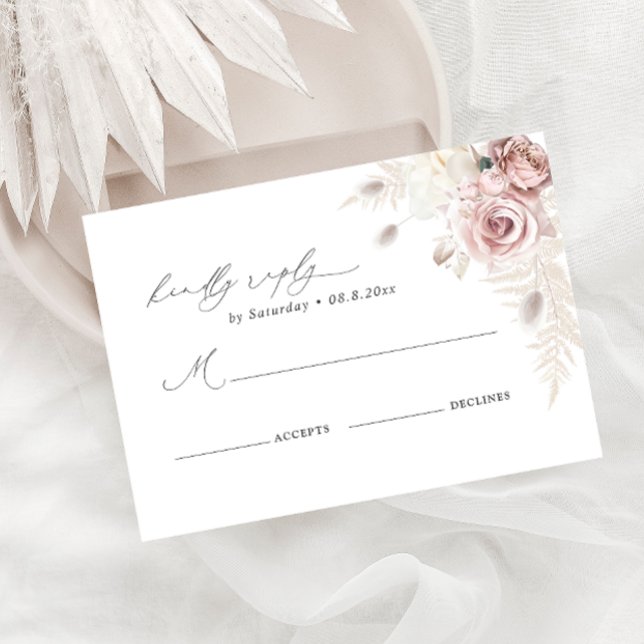 Elegante tarjeta RSVP Rosa de matrimonio floral Du (Subido por el creador)