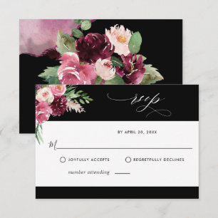 Elegante tarjeta RSVP rosa y negra de Rubor en Bor