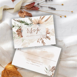 Elegante Tarjeta RSVP Rústica Boho Floral Pampas
