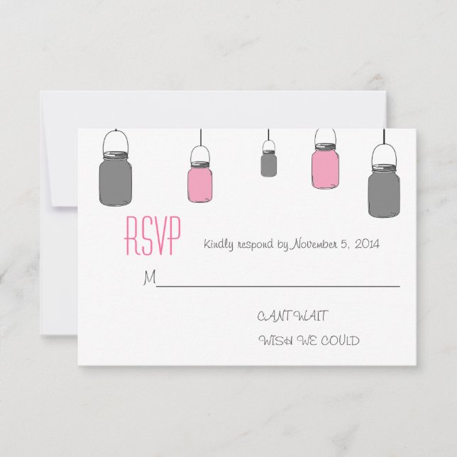 Elegante tarjeta RSVP Rústica Gray Mason Jars (Anverso)