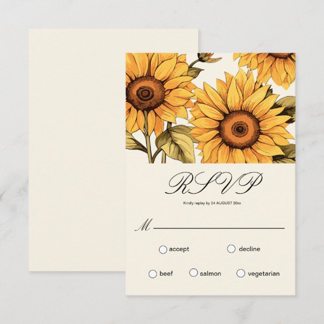 Elegante Tarjeta RSVP Sencilla de Girasol (Anverso / Reverso)