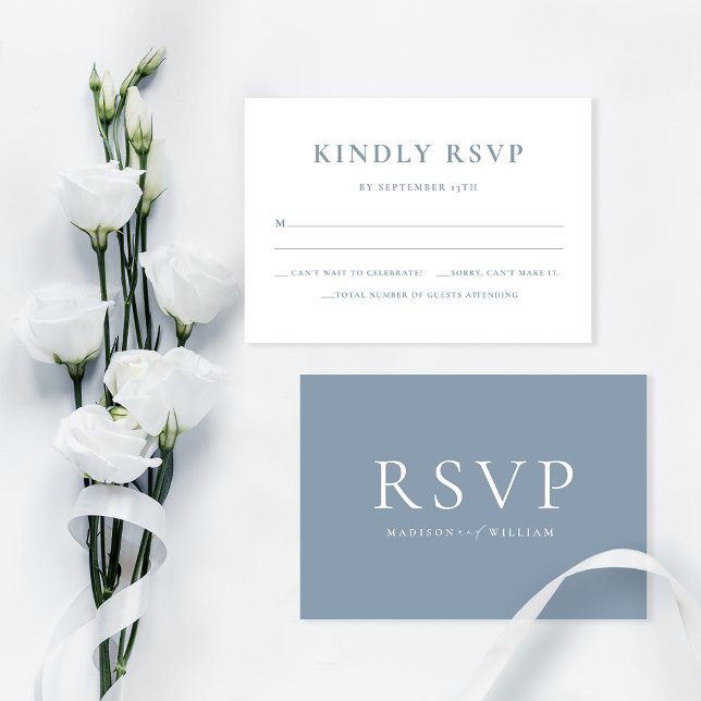 Elegante Tarjeta RSVP Sencilla Dusty Blue Wedding (Subido por el creador)