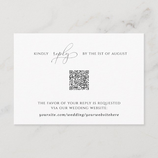 Elegante tarjeta Rsvp simple con código QR (Anverso)