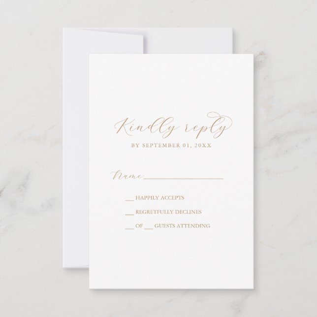 Elegante Tarjeta RSVP simple con guión de oro (Anverso)