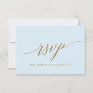 Elegante tarjeta RSVP simple de oro y caligrafía a