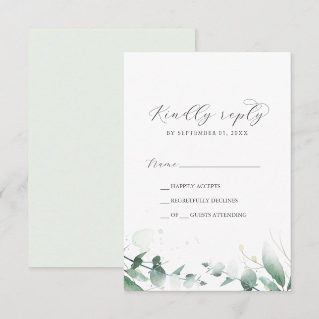 Elegante tarjeta RSVP simple de vegetación (Anverso / Reverso)